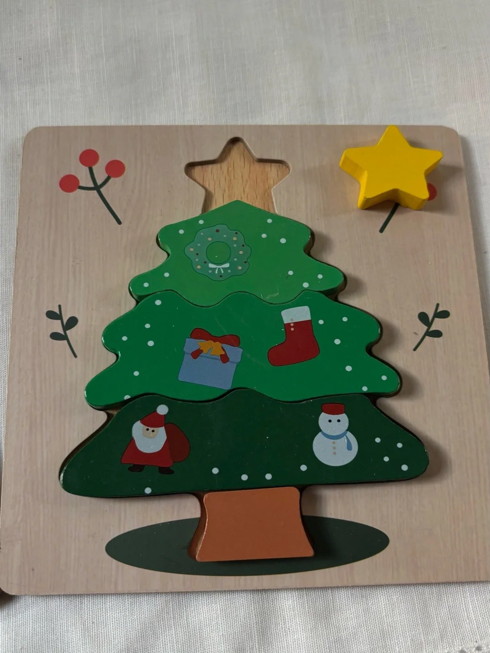Wooden Christmas Puzzle Set - Snowman, Santa & Tree - Festive Kids Toy